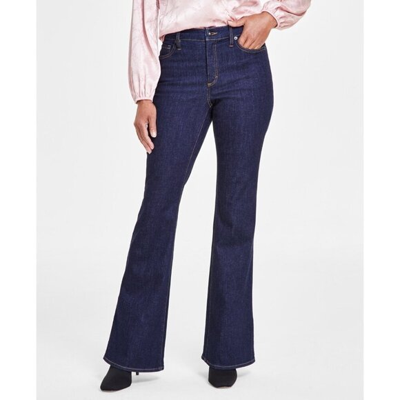 INC International Concepts Womens 6/28 High Rise Flare Leg Jeans in Dark Indigo - Picture 1 of 10